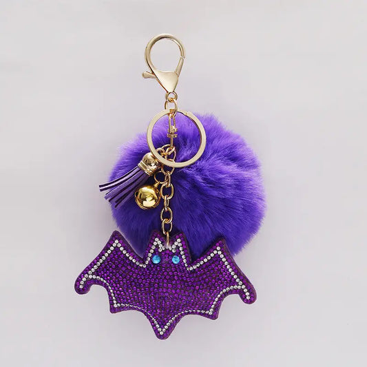 Rhinestone Bat Pom Pom Keychain