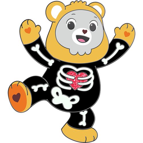 Care Bears Halloween Skeleton Tenderheart Bear Glow-in-the-Dark Enamel Pin - Entertainment Earth Exclusive