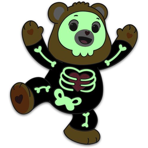 Care Bears Halloween Skeleton Tenderheart Bear Glow-in-the-Dark Enamel Pin - Entertainment Earth Exclusive