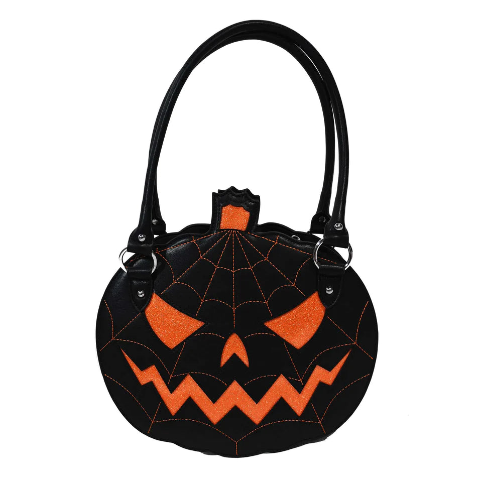 SOURPUSS GLITTER PUMPKIN BLACK AND ORANGE PURSE